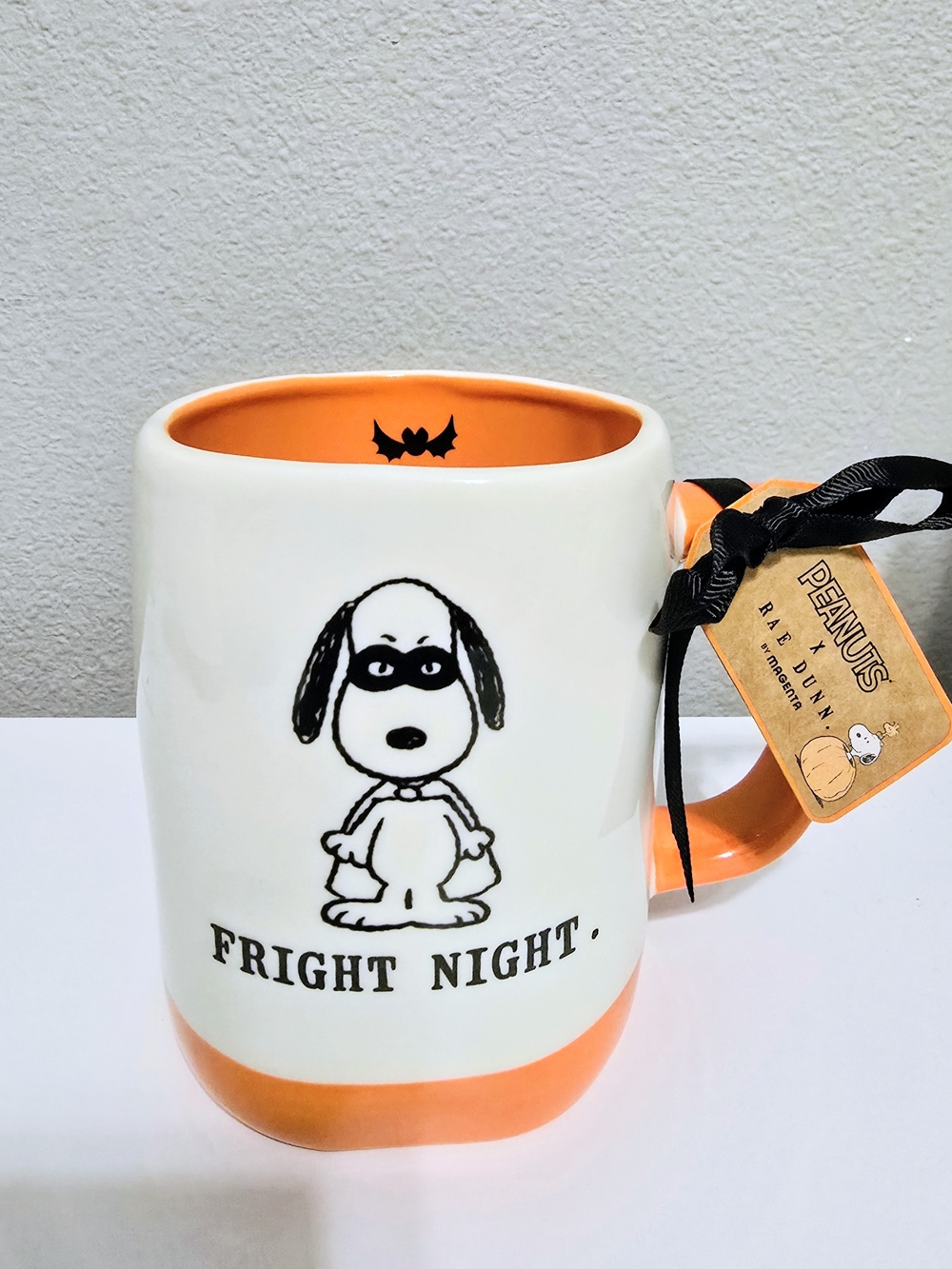 Rae Dunn Orange and White Peanuts 'Fright Night' Snoopy Mug
